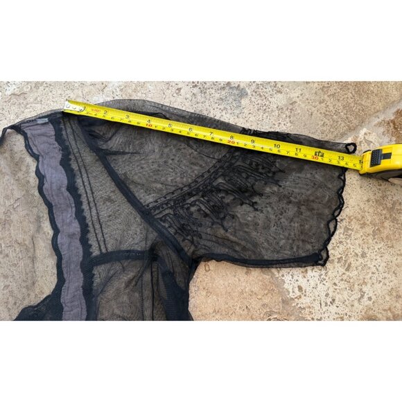 Vintage Y2K Black Chiffon Lingerie Slip Gown With Pink Floral Embroidery & Sheer - Picture 7 of 8